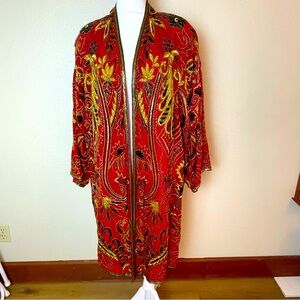 Vintage Judith Ann Heavily Beaded red Jacket black and gold kimono style opera M